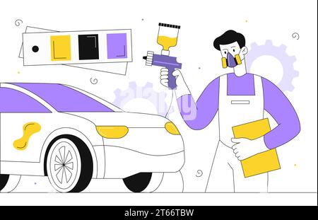 Man with car painting vector line Stock Vector