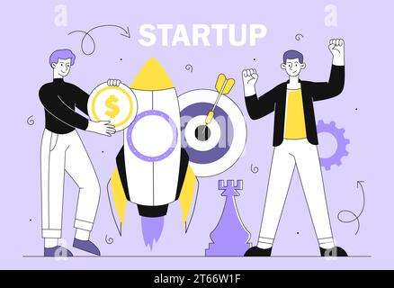 People with start up vector line concept Stock Vector