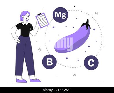 Woman study vitamins products vector line Stock Vector