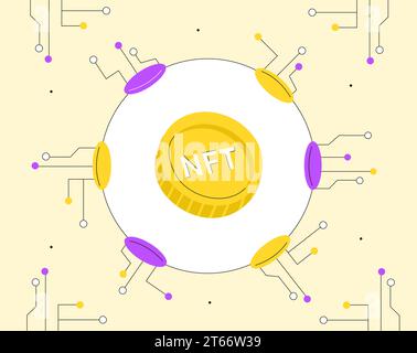 Virtual cryptocurrency nft vector line concept Stock Vector