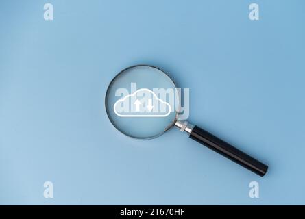 Cloud big data Storage Networks Under Magnifying Glass modern communication and information technology. Innovative online backup Stock Photo