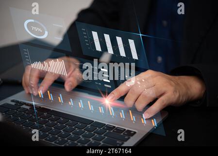 Big data analytics and business intelligence BI Key Performance Indicators kpi. Business chart report marketing information analysis investment financ Stock Photo