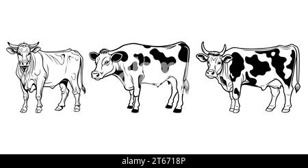 Hand-drawn, flat, vector cow outline design Stock Vector