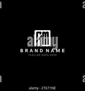 GM monogram logo initials with square rectangular shape isolated on black background initials vector graphic template Stock Vector