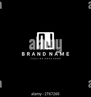 NJ monogram logo initials with square rectangular shape isolated on black background initials vector graphic template Stock Vector