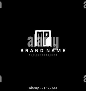 MP monogram logo initials with square rectangular shape isolated on black background initials vector graphic template Stock Vector