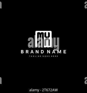 MX monogram logo initials with square rectangular shape isolated on black background initials vector graphic template Stock Vector