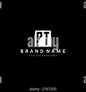 PT monogram logo initials with square rectangular shape isolated on black background initials vector graphic template Stock Vector
