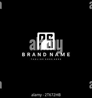 PS monogram logo initials with square rectangular shape isolated on black background initials vector graphic template Stock Vector