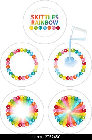 Colorful Skittles used for science experiments in a vector illustration Stock Vector