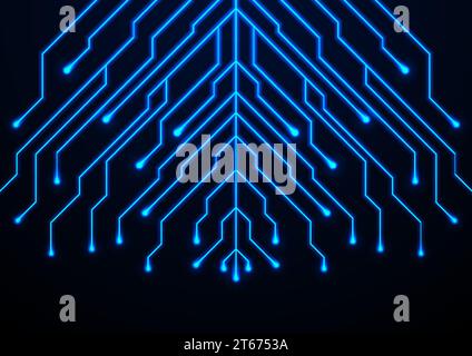 Abstract neon blue tech circuit board lines sci-fi background. Futuristic computer chip vector design Stock Vector