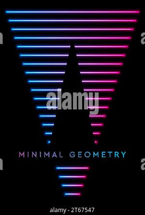 Blue ultraviolet neon geometric linear triangles abstract background. Technology design Stock Vector