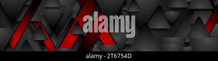 Black and red geometric tech banner with triangles. Abstract vector background Stock Vector
