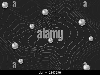 Dark refracted waves and silver balls abstract geometric background. Vector design Stock Vector