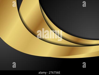 Abstract golden luxury waves on black background. Vector illustration Stock Vector
