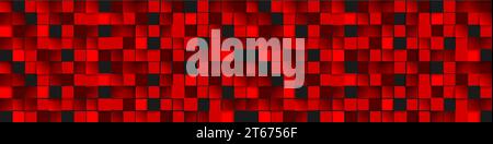 Abstract dark tech banner with red glossy mosaic squares pattern. Vector geometric background Stock Vector