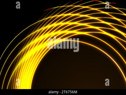 Yellow and orange neon laser circles technology background. Abstract vector design Stock Vector
