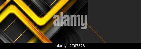 Black and yellow glossy squares abstract technical background. Vector geometric banner design Stock Vector