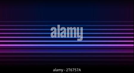 Blue and ultraviolet neon laser lines with reflection. Abstract rays technology retro background. Futuristic glowing vector minimal design Stock Vector
