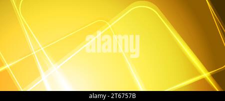 Abstract bright yellow shiny geometric tech background with glowing lines. Vector illustration Stock Vector