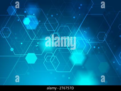 Bright blue abstract geometric technology background. Vector network connection graphic design Stock Vector
