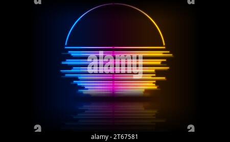 Retro 80s neon laser sun abstract colorful background. Vector design Stock Vector