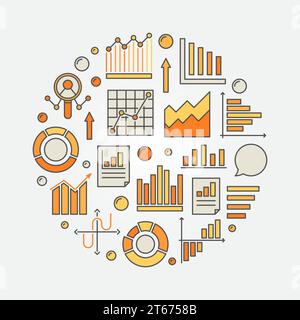 Analysis colorful illustration. Vector round sign made with chart, graph and diagram icons Stock Vector