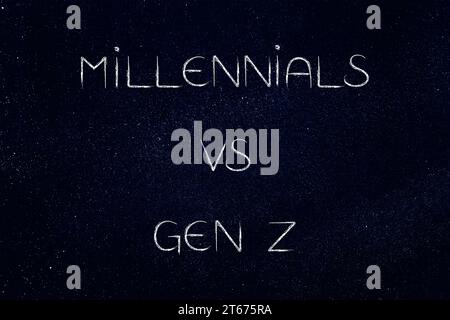 generations in society, millennials vs gen z text Stock Photo