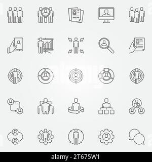 Human resources icons set. Vector HR concept signs or design elements in thin line style Stock Vector