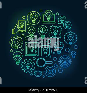 Idea circular bright illustration - vector concepts and ideas outline symbol on dark background Stock Vector