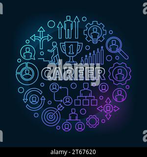 Modern career colorful illustration - vector outline concept symbol made with word CAREER and business icons on dark background Stock Vector