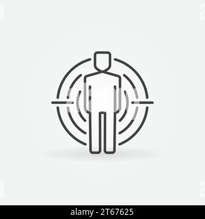 Man under crosshair icon - target vector outline icon or design element. Human resources concept sign Stock Vector