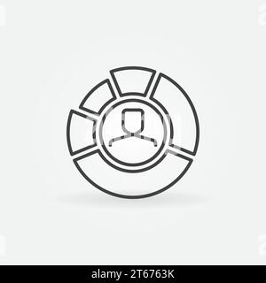 Pie chart with face inside outline icon. Man in diagram vector symbol or logo element in thin line style Stock Vector
