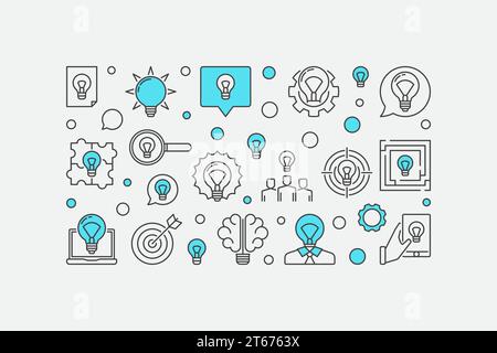 Ideas illustration. Vector minimal banner made with idea and lightbulb icons on white background Stock Vector