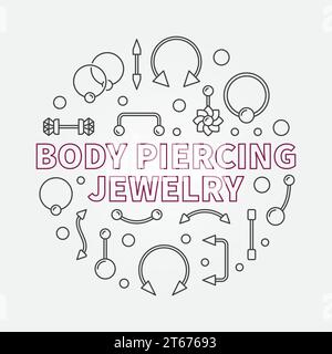 Body piercing jewelry vector modern illustration made with piercings cute icons in thin line style Stock Vector