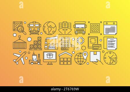 Delivery and logistics illustration. Vector global transportation or supply chain concept banner made with line icons Stock Vector