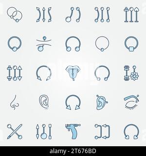 Body piercing colored icons - vector piercing creative symbols or logo elements Stock Vector