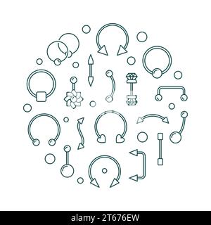 Body piercing circular vector illustration made of body jewelry linear icons Stock Vector