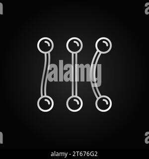 Piercing barbells vector silver icon or logo element in outline style on dark background Stock Vector
