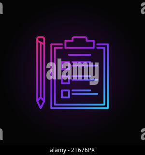 Clipboard with checklist and pencil colored icon. Vector to do list concept symbol in thin line style on dark background Stock Vector