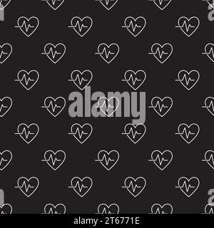 Dark Heartbeat seamless vector pattern or background in minimal style Stock Vector