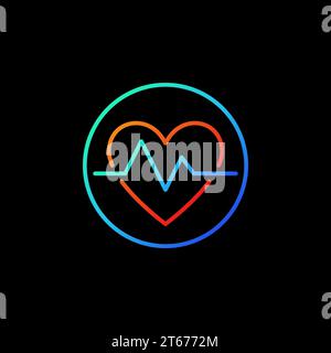 Heartbeat in blue circle vector icon or symbol in thin line style on dark background Stock Vector