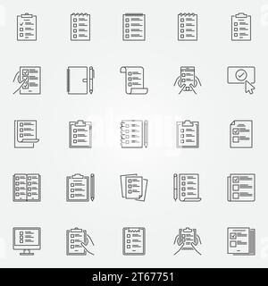To Do List icons set. Vector collection of check list and tasklist outline symbols or logo elements Stock Vector