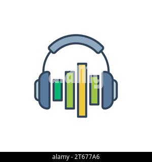 Headphones with colored equalizer vector concept icon or symbol on white background Stock Vector