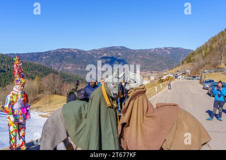 Valfloriana, Italy - February 26, 2022: Carnival participant reenacting local events, in the Valfloriana carnival, Trentino, Northern Italy Stock Photo