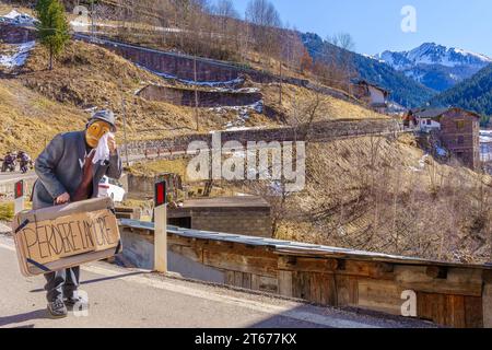 Valfloriana, Italy - February 26, 2022: Carnival participant in a traditional costume, in the Valfloriana carnival, Trentino, Northern Italy Stock Photo