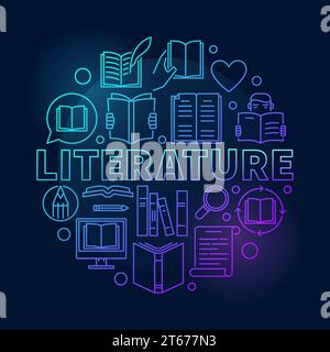 Literature round blue illustration. Vector circular reading concept symbol made with linear book icons on dark background Stock Vector