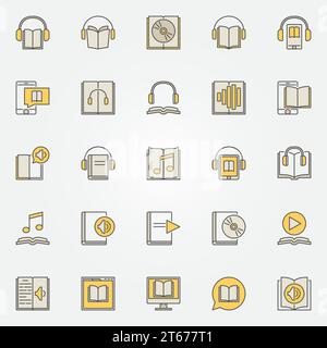 Audiobook colorful icons set. Vector creative ebook and audio book signs Stock Vector