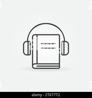 Headphones with book icon. Vector audio book concept linear symbol or design element Stock Vector