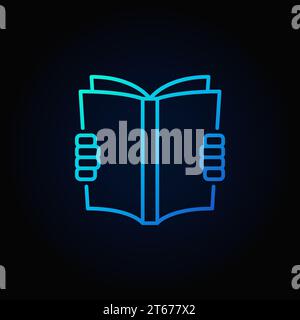 Reading a book blue concept linear icon on dark background Stock Vector